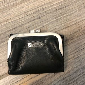 Fossil Wallet Leather Vintage Clutch Kiss-lock RARE